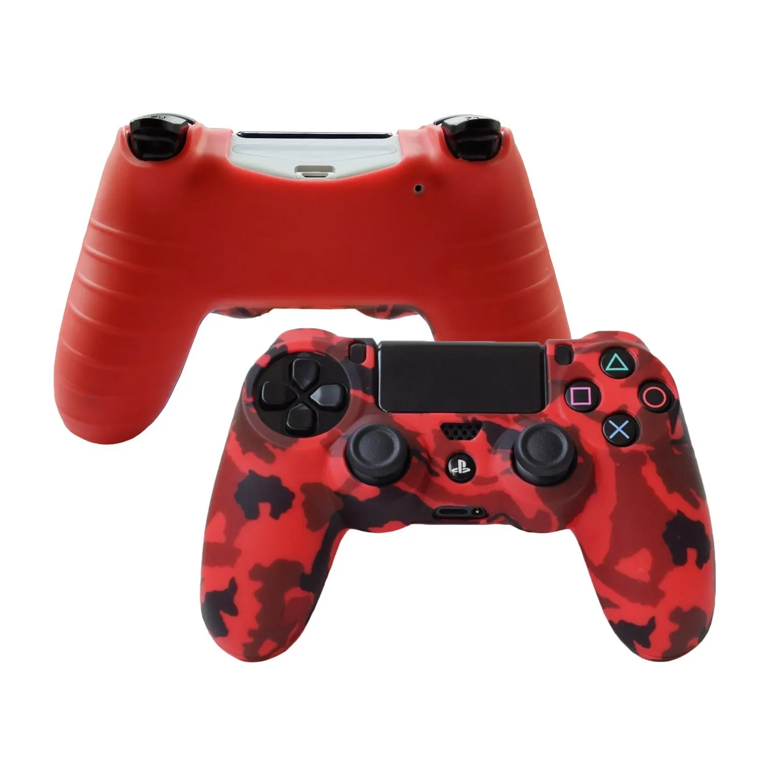 Hikfly Silicone Gel Skin Protector for PS4/PS4 Slim/PS4 Pro - Controller Cover with 8 x FPS Pro Thumb Grip Caps (Red)