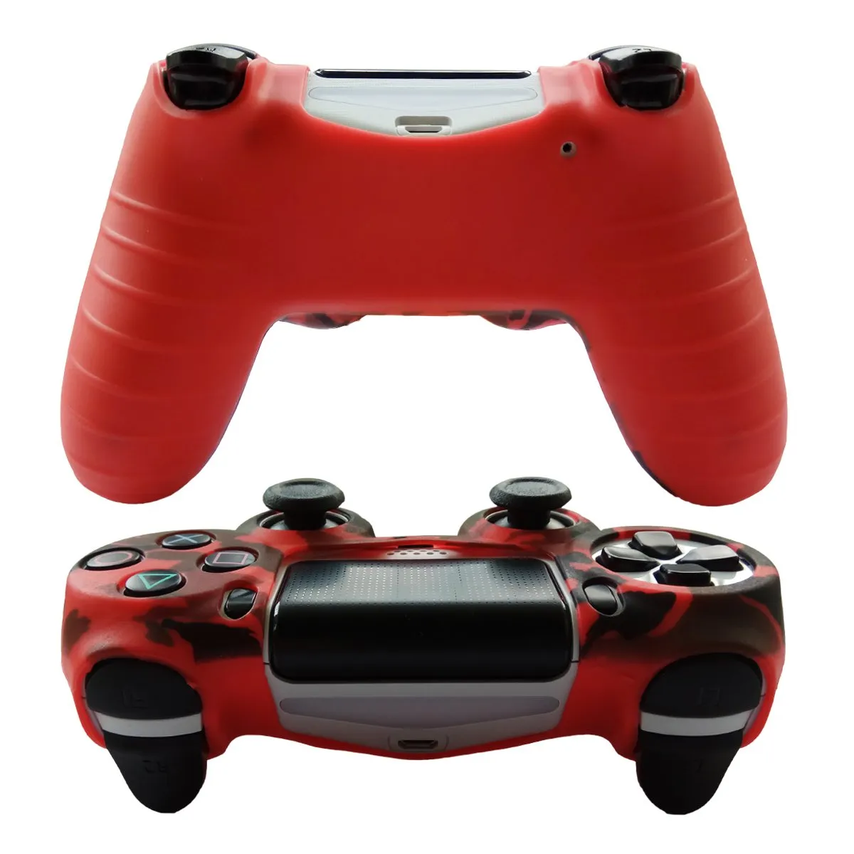 Hikfly Silicone Gel Skin Protector for PS4/PS4 Slim/PS4 Pro - Controller Cover with 8 x FPS Pro Thumb Grip Caps (Red)