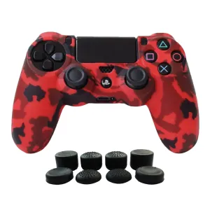 Hikfly Silicone Gel Skin Protector for PS4/PS4 Slim/PS4 Pro - Controller Cover with 8 x FPS Pro Thumb Grip Caps (Red)