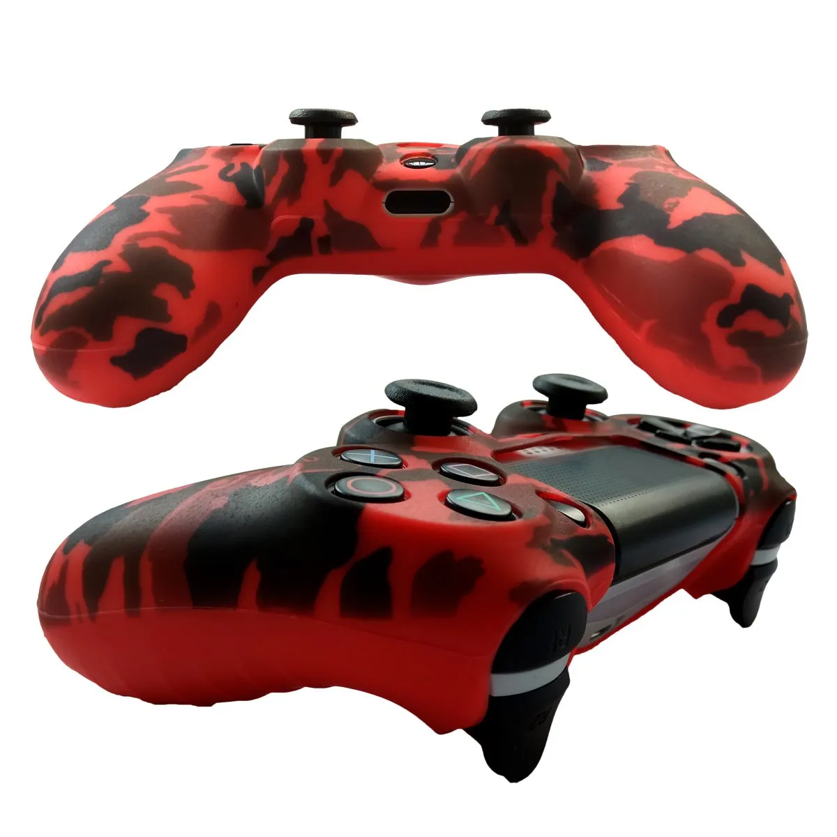 Hikfly Silicone Gel Skin Protector for PS4/PS4 Slim/PS4 Pro - Controller Cover with 8 x FPS Pro Thumb Grip Caps (Red)