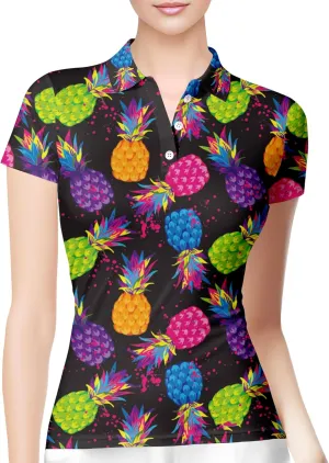 HIVICHI Funny Golf Shirts for Women Print Crazy Pattern Cute Novelty Short Sleeve Moisture Wicking Tennis Polo Shirt