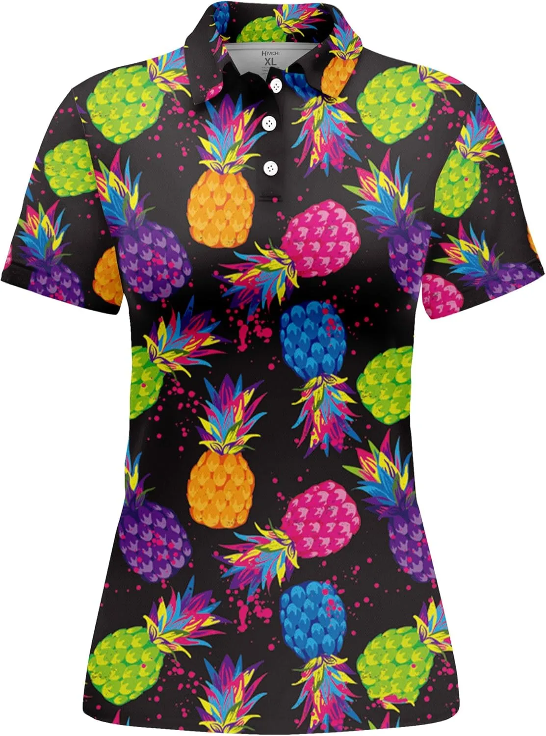 HIVICHI Funny Golf Shirts for Women Print Crazy Pattern Cute Novelty Short Sleeve Moisture Wicking Tennis Polo Shirt