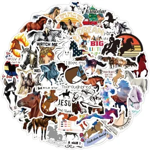 Horseback Riding Stickers 50pcs Equestrian Stickers Vinyl Water Proof Decal for Laptop Skateboard Bumper Cars Computers Cool Teens Adults Decorations(Horse Riding)