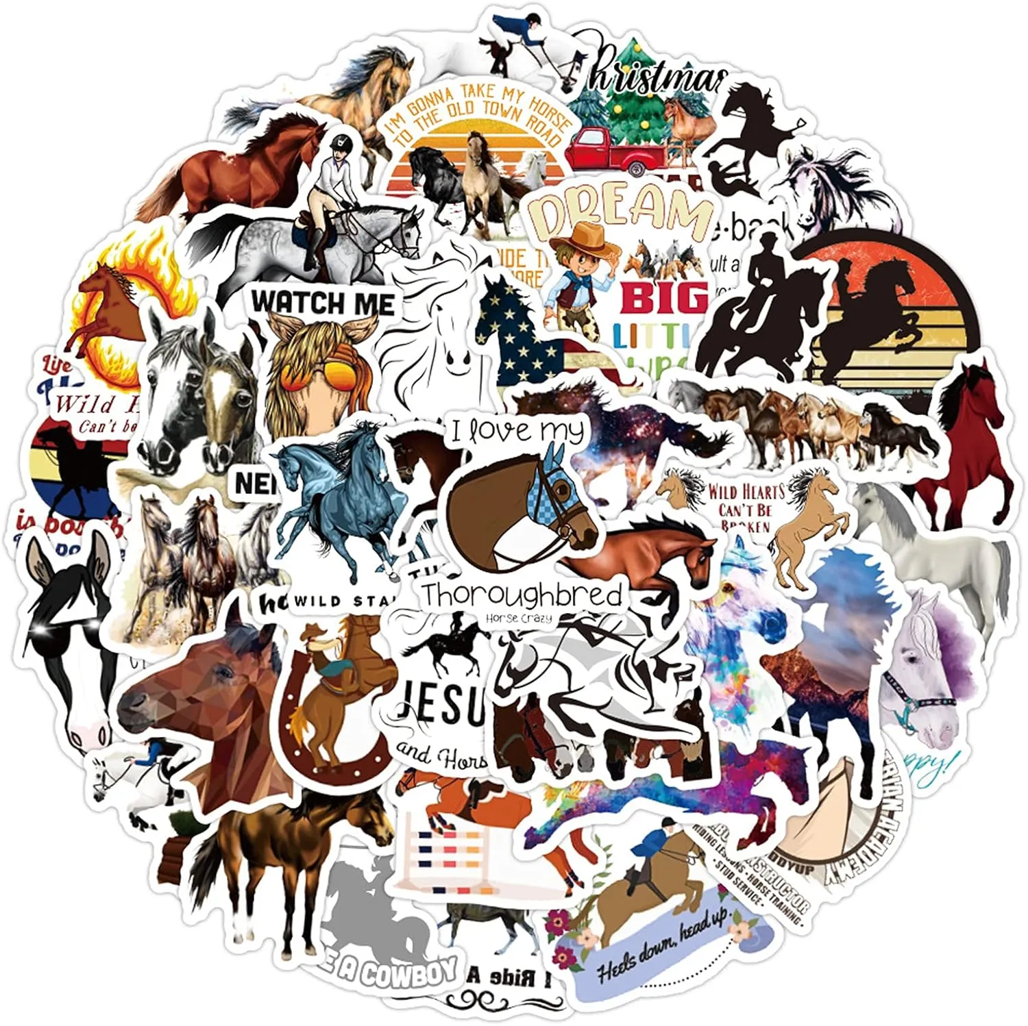 Horseback Riding Stickers 50pcs Equestrian Stickers Vinyl Water Proof Decal for Laptop Skateboard Bumper Cars Computers Cool Teens Adults Decorations(Horse Riding)