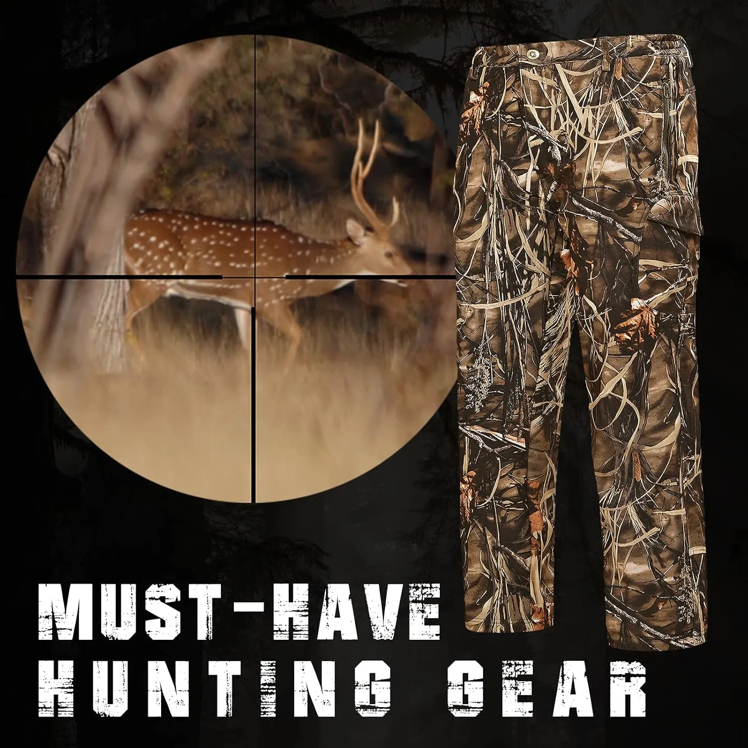 Hunting Pants for Men Camouflage Clothing Gear Windproof Fleece Lined for Winter