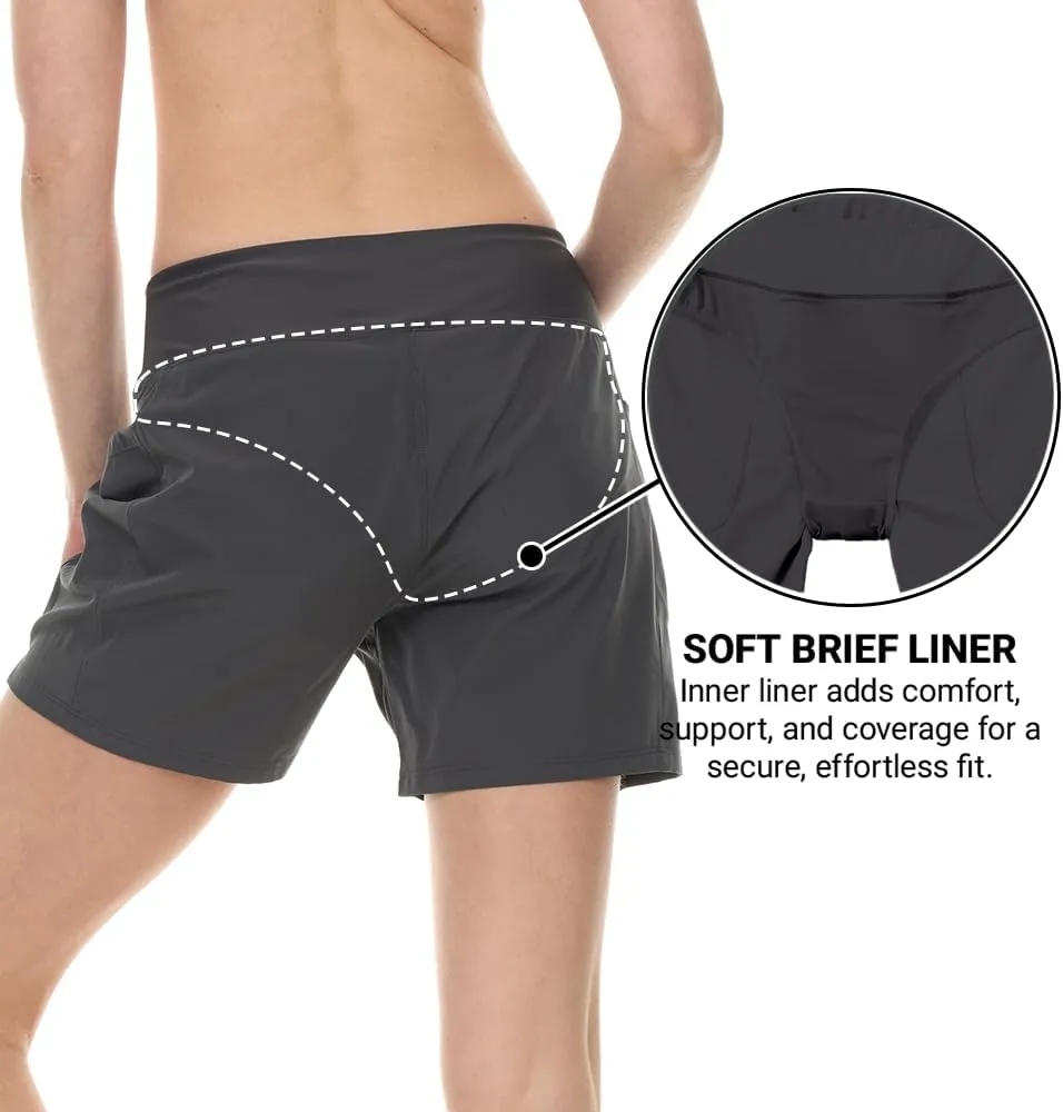 Hurley 5"/7" High Waisted Swim Shorts Women, Board Shorts with Pockets & Inner Liner, Quick Dry Swim Trunk, UPF 50 
