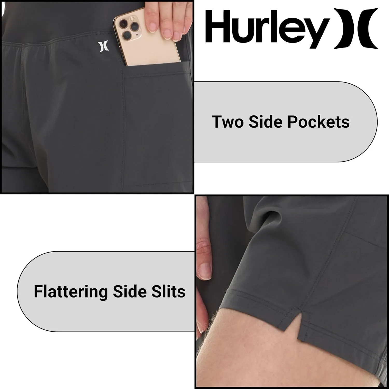 Hurley 5"/7" High Waisted Swim Shorts Women, Board Shorts with Pockets & Inner Liner, Quick Dry Swim Trunk, UPF 50 