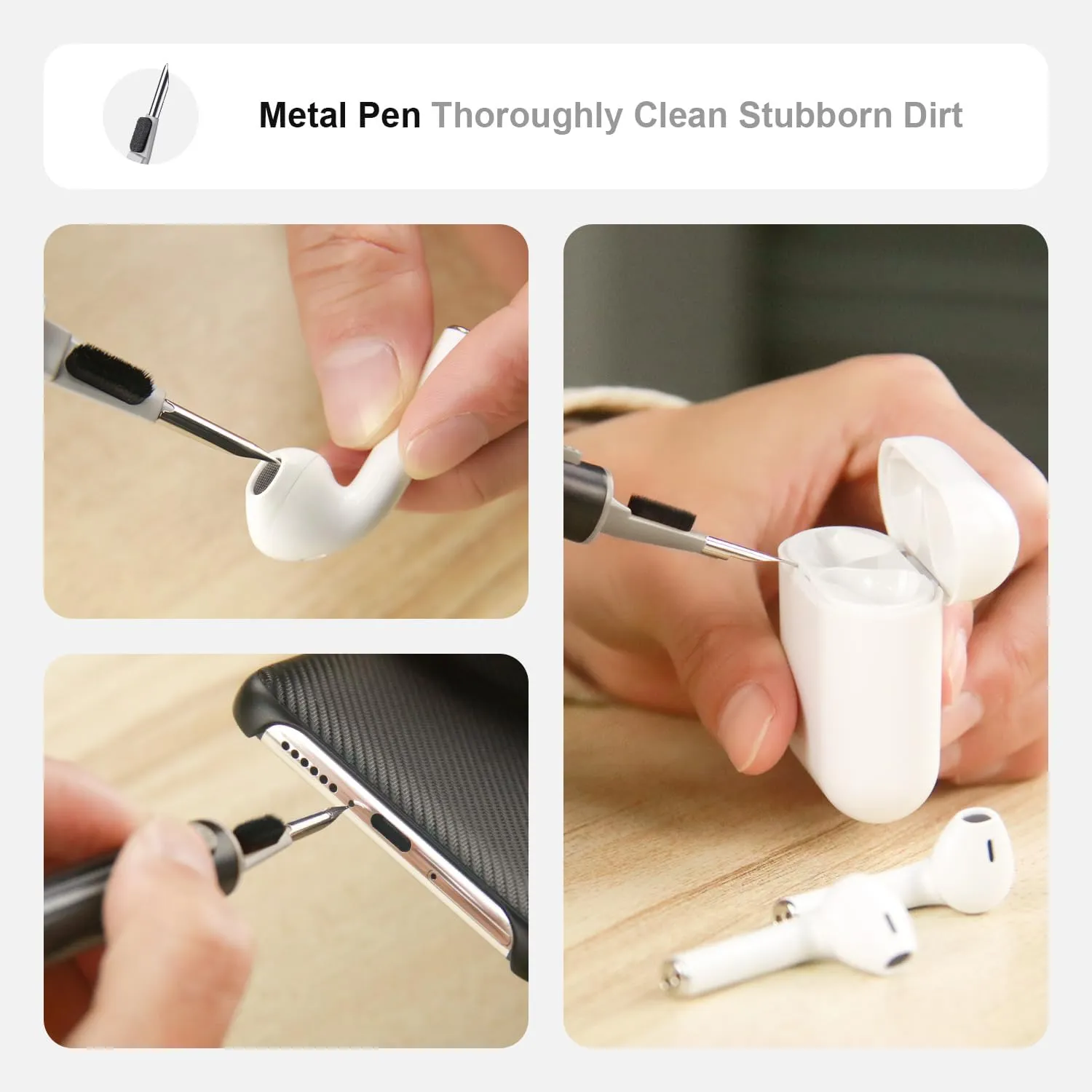 Hyashee Cleaner Kit for Airpods Pro 1 2 3 Multi-Function Cleaning Pen with Soft Brush Flocking Sponge for Bluetooth Earphones Case Cleaning Tools Black