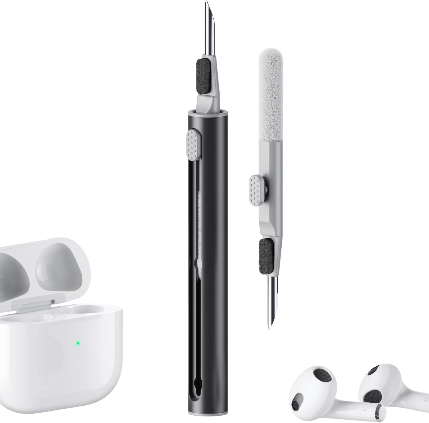 Hyashee Cleaner Kit for Airpods Pro 1 2 3 Multi-Function Cleaning Pen with Soft Brush Flocking Sponge for Bluetooth Earphones Case Cleaning Tools Black