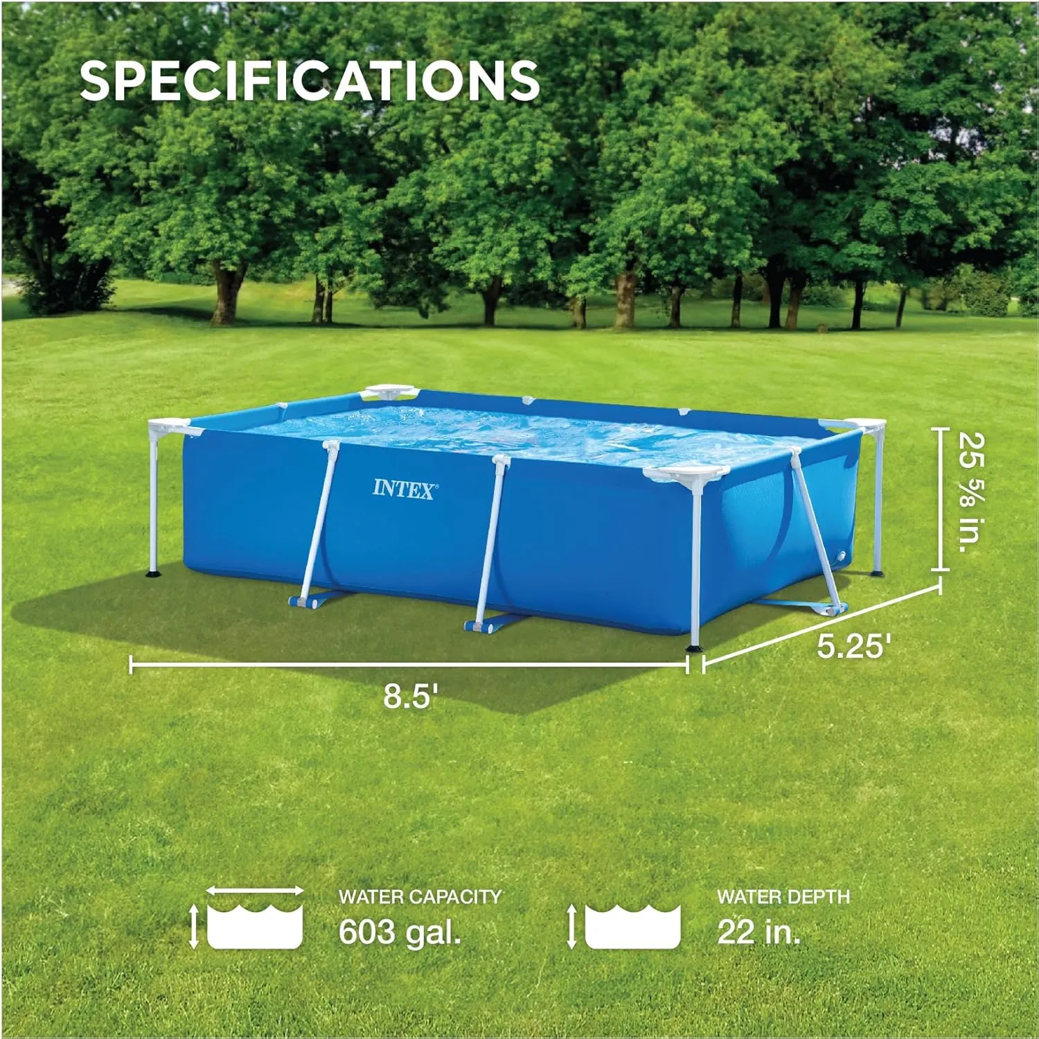 Intex Above-Ground Swimming Pool, Rectangular Frame 8.5ft x 26in, Ages 6 and Up