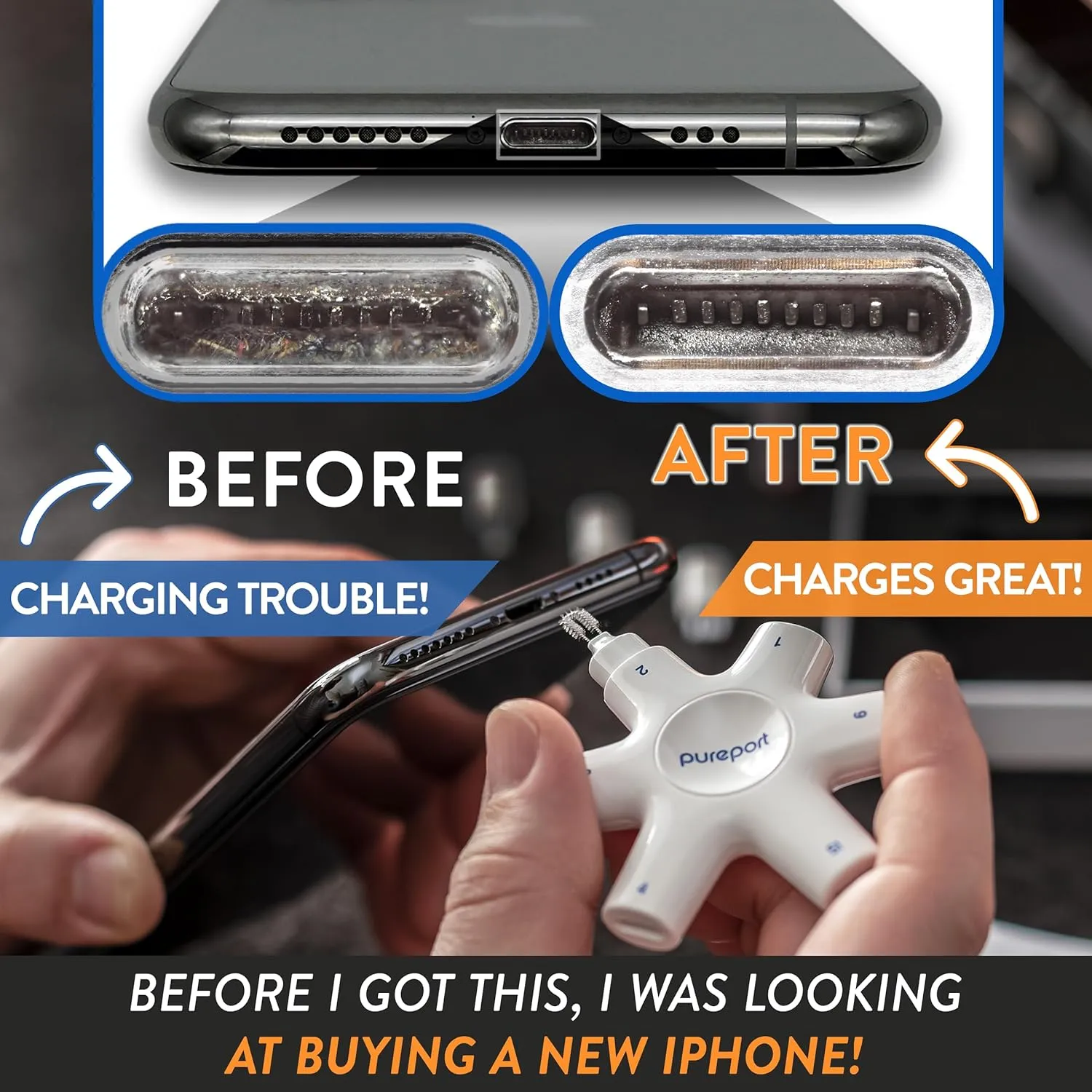 iPhone Cleaning Kit - iPhone & iPad Charging Port & Connector Repair Multi-Tool | Fix Unreliable Charging | As Seen on USA Today