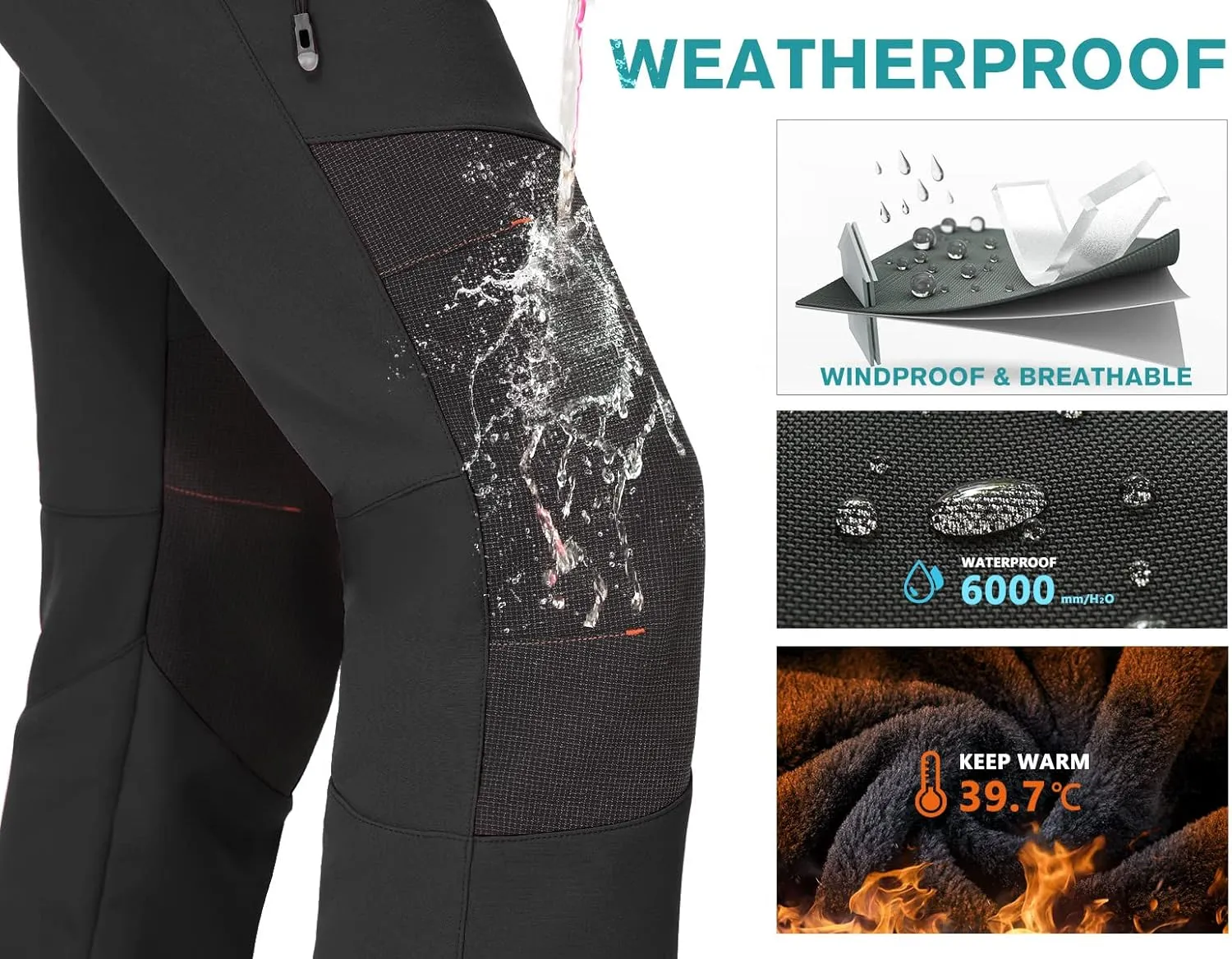 IUGA Snow Pants Womens Ski Hiking Pants Waterproof Outdoor Insulated Softshell Winter Fleece Lined Snowboard Pants 4 Pockets