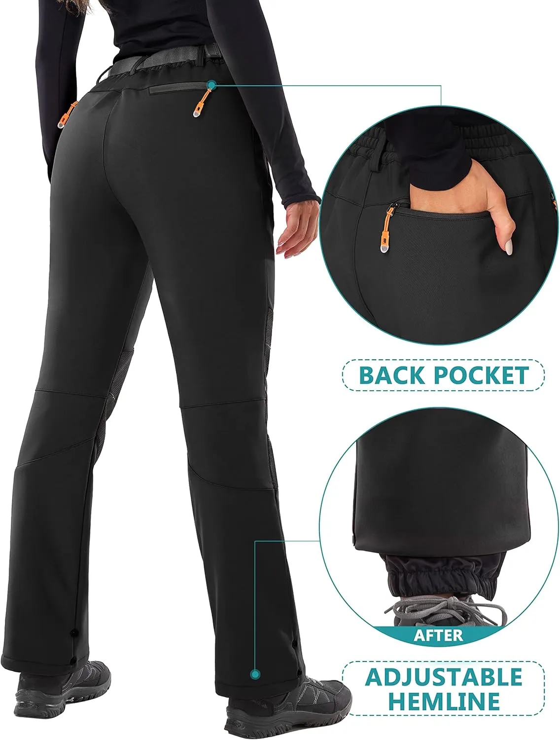 IUGA Snow Pants Womens Ski Hiking Pants Waterproof Outdoor Insulated Softshell Winter Fleece Lined Snowboard Pants 4 Pockets