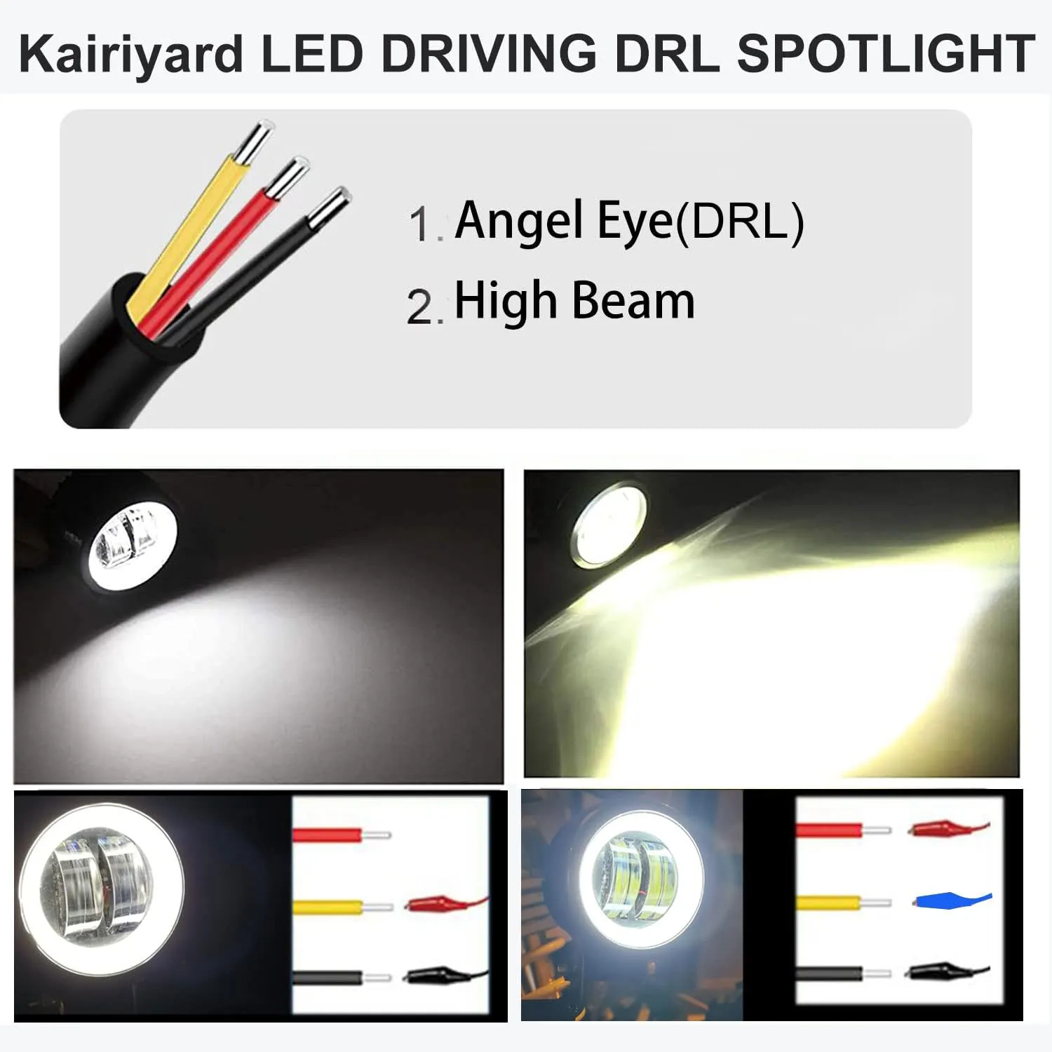 Kairiyard 3inch LED Motorcycle Driving Lights 60W 6000K Auxiliary Spotlights with DRL/Angel Eye Off Road Light Pod 6000lm LED Fog Work Light for Motorcycle Truck SUV UTV ATV Tractor, 2Pcs
