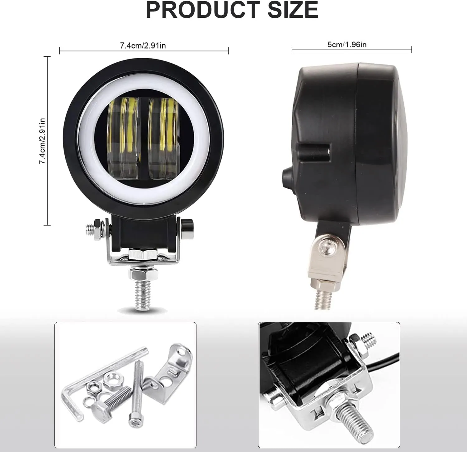 Kairiyard 3inch LED Motorcycle Driving Lights 60W 6000K Auxiliary Spotlights with DRL/Angel Eye Off Road Light Pod 6000lm LED Fog Work Light for Motorcycle Truck SUV UTV ATV Tractor, 2Pcs