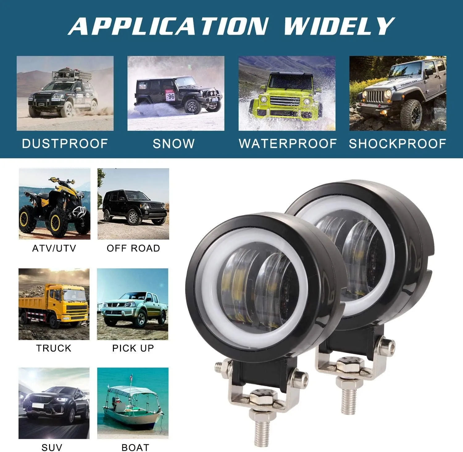 Kairiyard 3inch LED Motorcycle Driving Lights 60W 6000K Auxiliary Spotlights with DRL/Angel Eye Off Road Light Pod 6000lm LED Fog Work Light for Motorcycle Truck SUV UTV ATV Tractor, 2Pcs