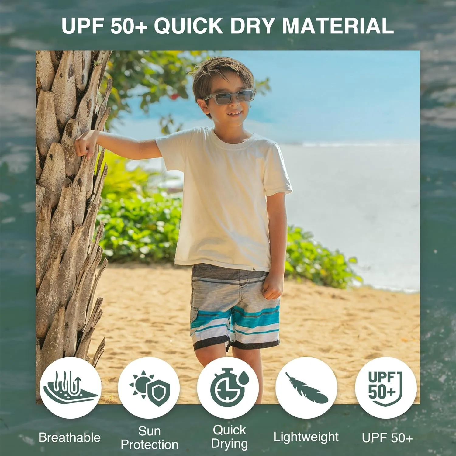 Kanu Surf Line Up Boys Swim Trunks with UPF 50  Sun Protection - Quick Dry Boys Swimsuit