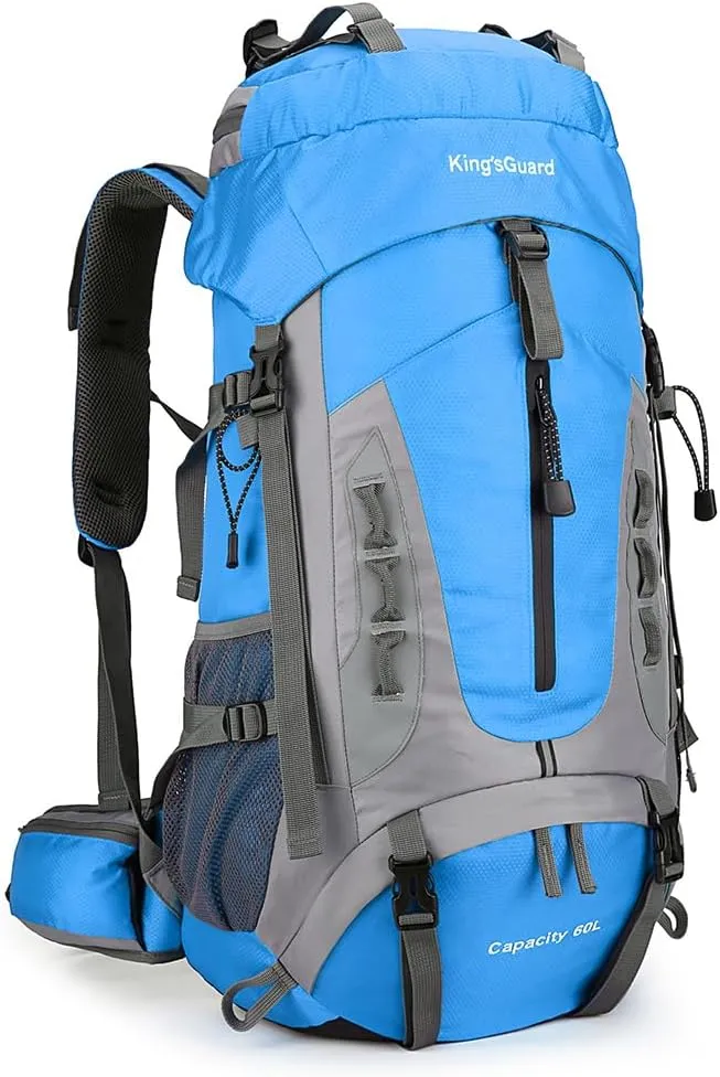 King'sGuard 60L Hiking Backpack Men Women Camping Backpack Waterproof Backpacking Mountaineering Climbing Daypack with Rain Cover (Blue)