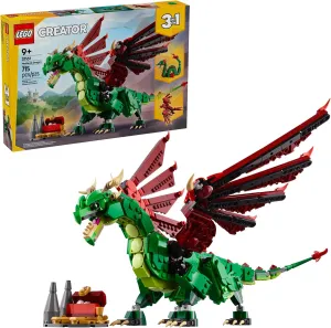 LEGO Creator 3 in 1 Medieval Dragon Toy - Building Toy with 3 Build Options, Dragon, Sea Serpent, or Phoenix - Fantasy Set for Kids, Boys and Girls, Ages 9  - Gift Idea for Birthdays - 31161