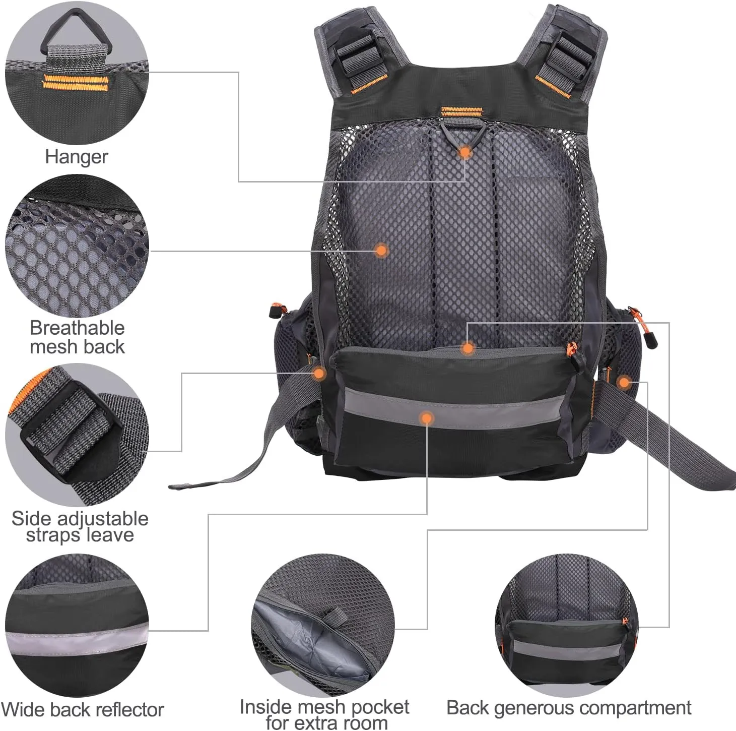 Lixada Fly Fishing Vest Fishing Jacket Breathable Polyester Mesh Design Fishing Vest