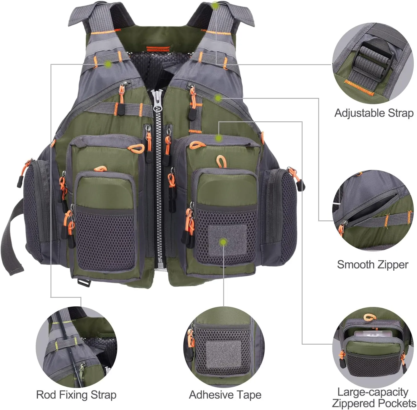 Lixada Fly Fishing Vest Fishing Jacket Breathable Polyester Mesh Design Fishing Vest