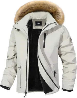 Men's Winter Coat Waterproof Warm Ski Snow Jacket Fur Hooded Parka Work Outerwear Snowboarding Jacket