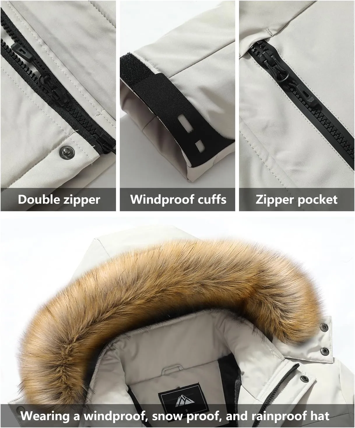 Men's Winter Coat Waterproof Warm Ski Snow Jacket Fur Hooded Parka Work Outerwear Snowboarding Jacket