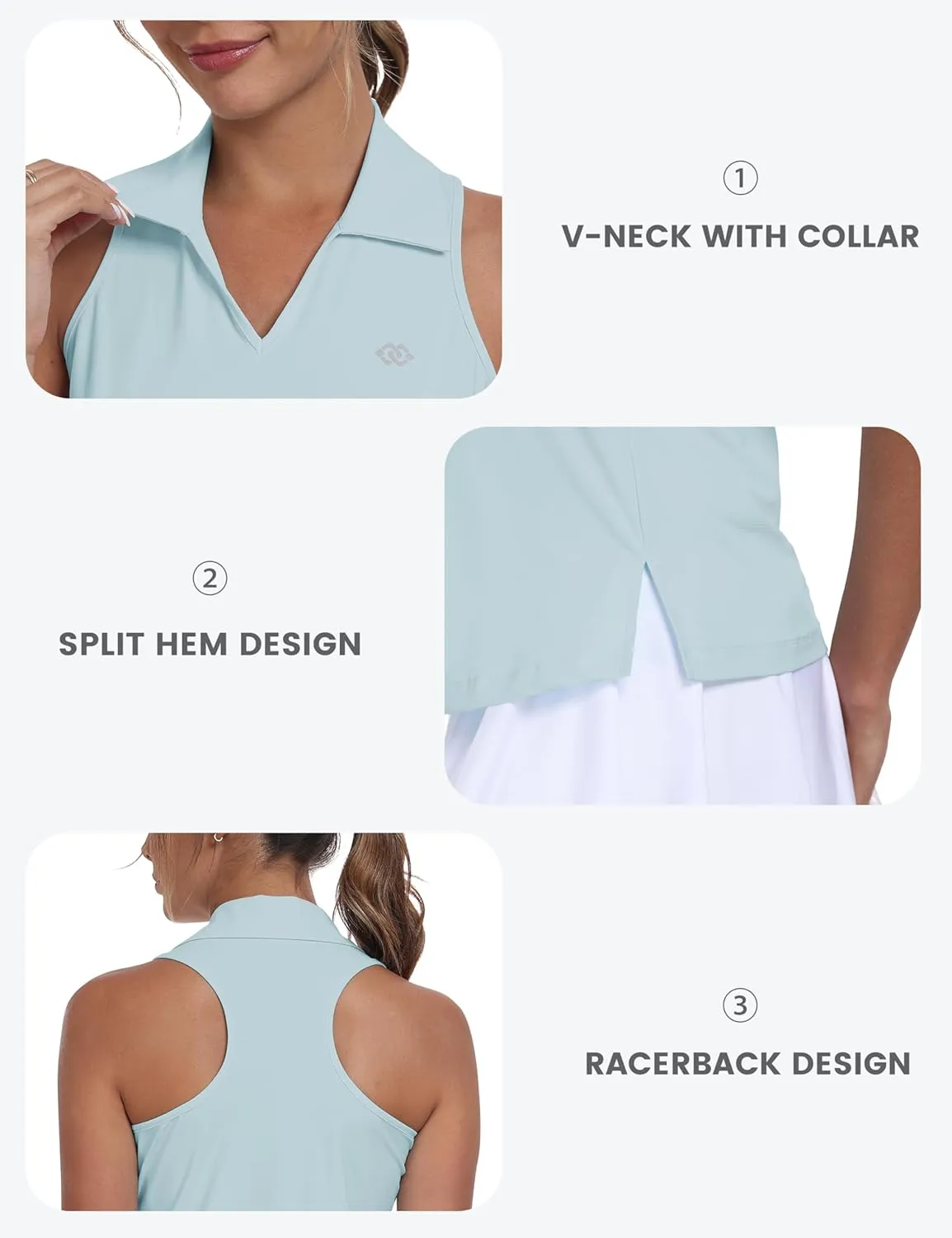 MoFiz Women's Golf Shirts Sleeveless Tennis Tank Tops Racerback Polo V Neck Collared Quick Dry Athletic Tanks