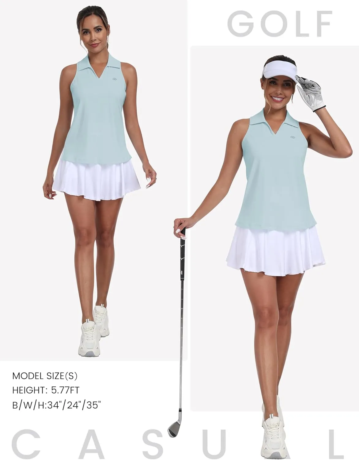 MoFiz Women's Golf Shirts Sleeveless Tennis Tank Tops Racerback Polo V Neck Collared Quick Dry Athletic Tanks