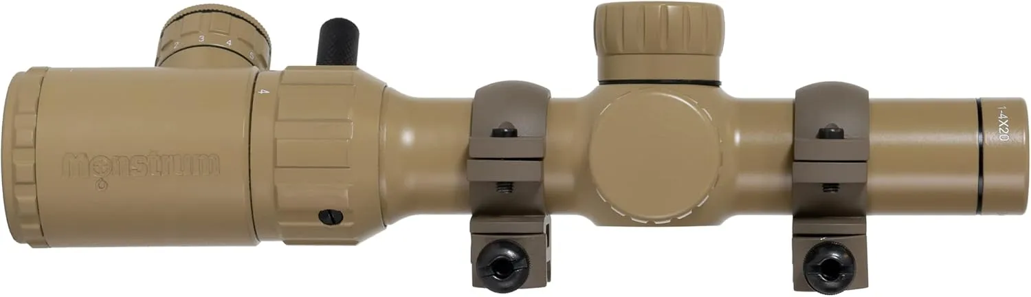 Monstrum 1-4x20 Rifle Scope with Rangefinder Reticle and Medium Profile Scope Rings