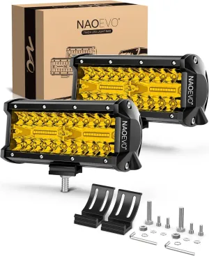 NAOEVO 7 Inch Yellow LED Light Bar, 240W 24,000LM LED Pods/Off Road/Fog/Driving Lights with Spot Flood Combo for Truck Boat UTV ATV, 2-Pack (Yellow)
