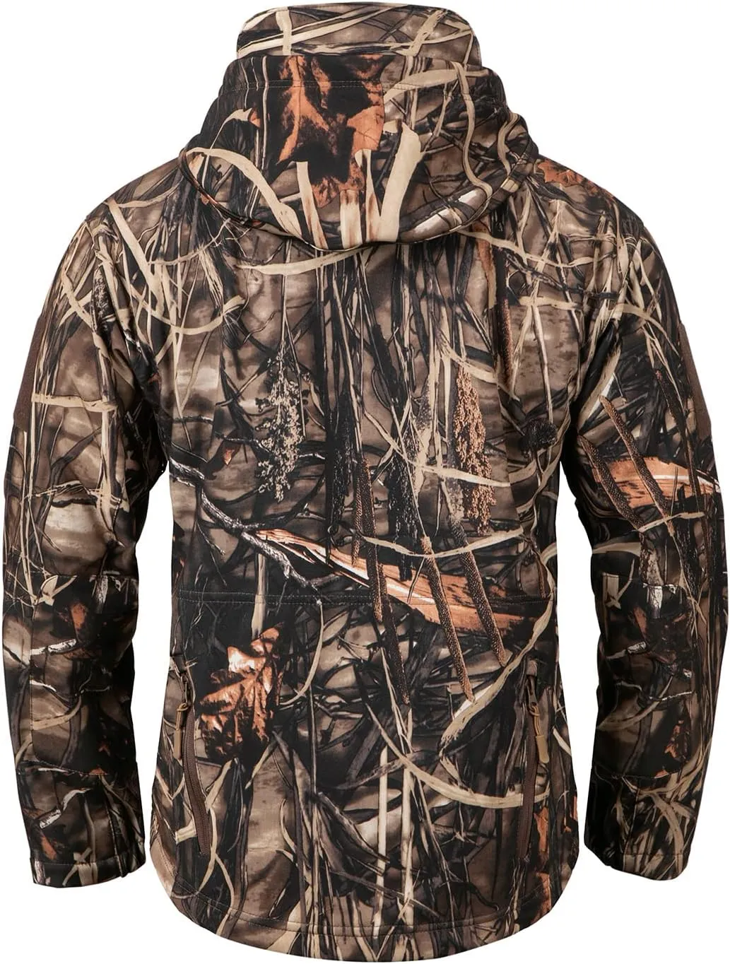 NAVEKULL Silent Hunting Clothes for Men Soft Shell Outdoor Hiking Jacket Camo Water Resistant Fleece Hooded Coat with Pockets