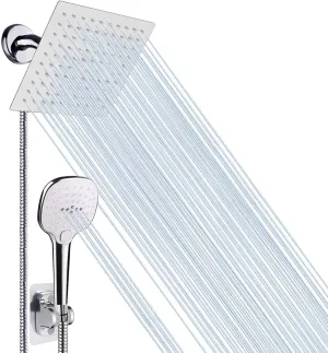 NearMoon Shower Head with Hose, High Pressure Stainless Steel Rain Shower and 3 Settings Handheld Spray Combo with Push Button Flow Control (8 Inch Showerhead Set, Chrome Finish)