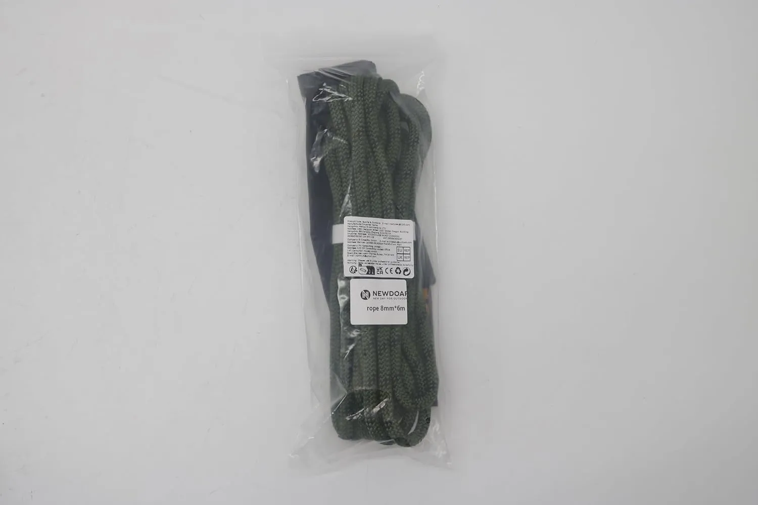 NewDoar CE & UIAA Certificated 14KN 8mm(5/16in) Static Climbing Rope High Strength Accessory Cord Double Braid Safety Rope for Outdoor Survival, Hiking, Mountaineering (ArmyGreen 8mm,50ft)