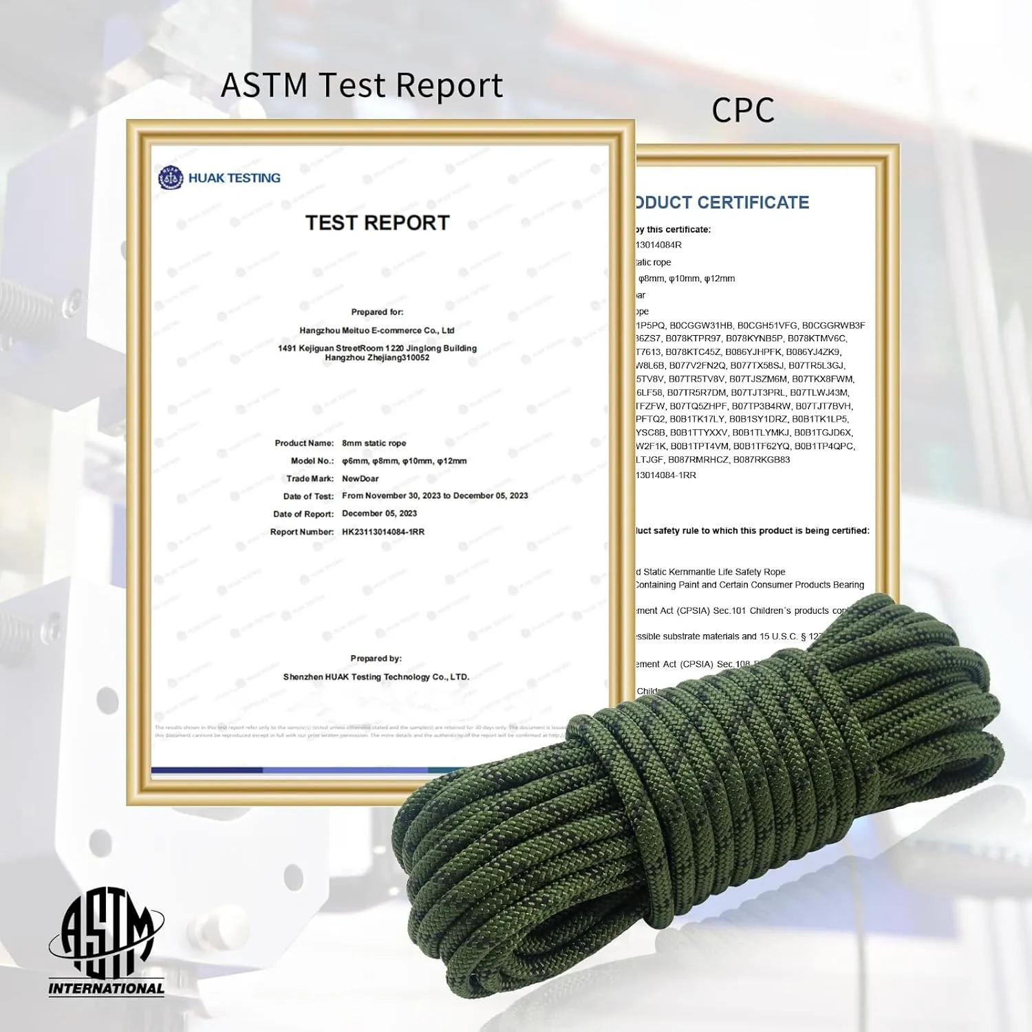 NewDoar CE & UIAA Certificated 14KN 8mm(5/16in) Static Climbing Rope High Strength Accessory Cord Double Braid Safety Rope for Outdoor Survival, Hiking, Mountaineering (ArmyGreen 8mm,50ft)