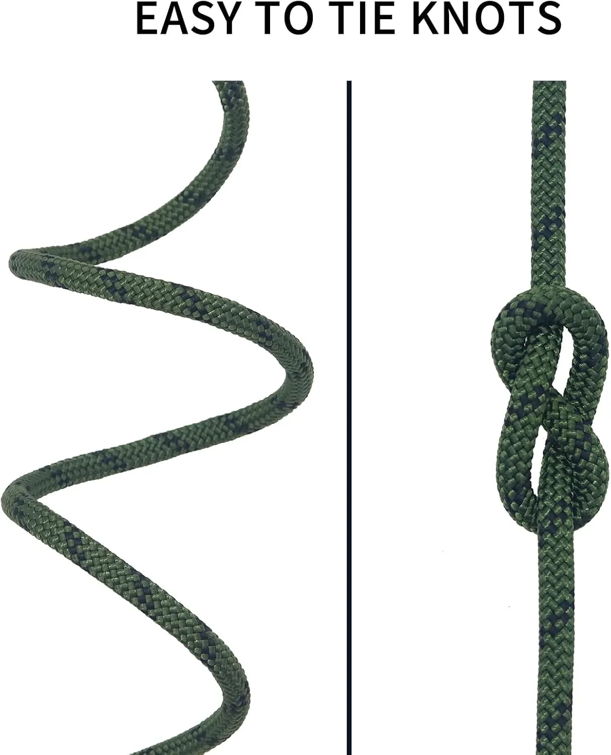 NewDoar CE & UIAA Certificated 14KN 8mm(5/16in) Static Climbing Rope High Strength Accessory Cord Double Braid Safety Rope for Outdoor Survival, Hiking, Mountaineering (ArmyGreen 8mm,50ft)