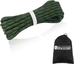 NewDoar CE & UIAA Certificated 14KN 8mm(5/16in) Static Climbing Rope High Strength Accessory Cord Double Braid Safety Rope for Outdoor Survival, Hiking, Mountaineering (ArmyGreen 8mm,50ft)