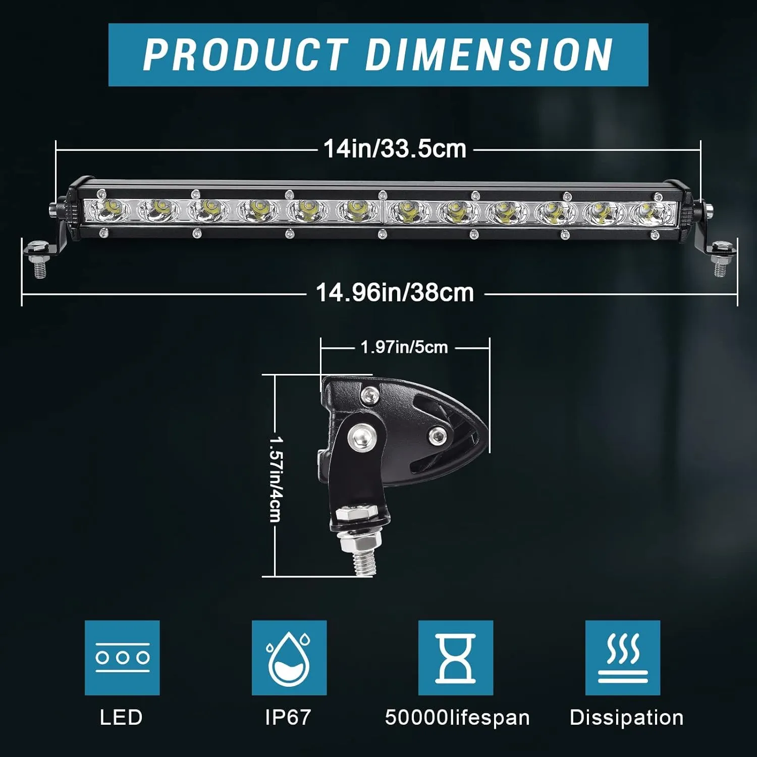 Nifeida 2pcs 14" LED Bar 80W 8000lm Single Row Driving Off Road Lights Waterproof Flood & Spot Beam Combo for Truck Pickup SUV ATV UTV Boats Roof Bumper