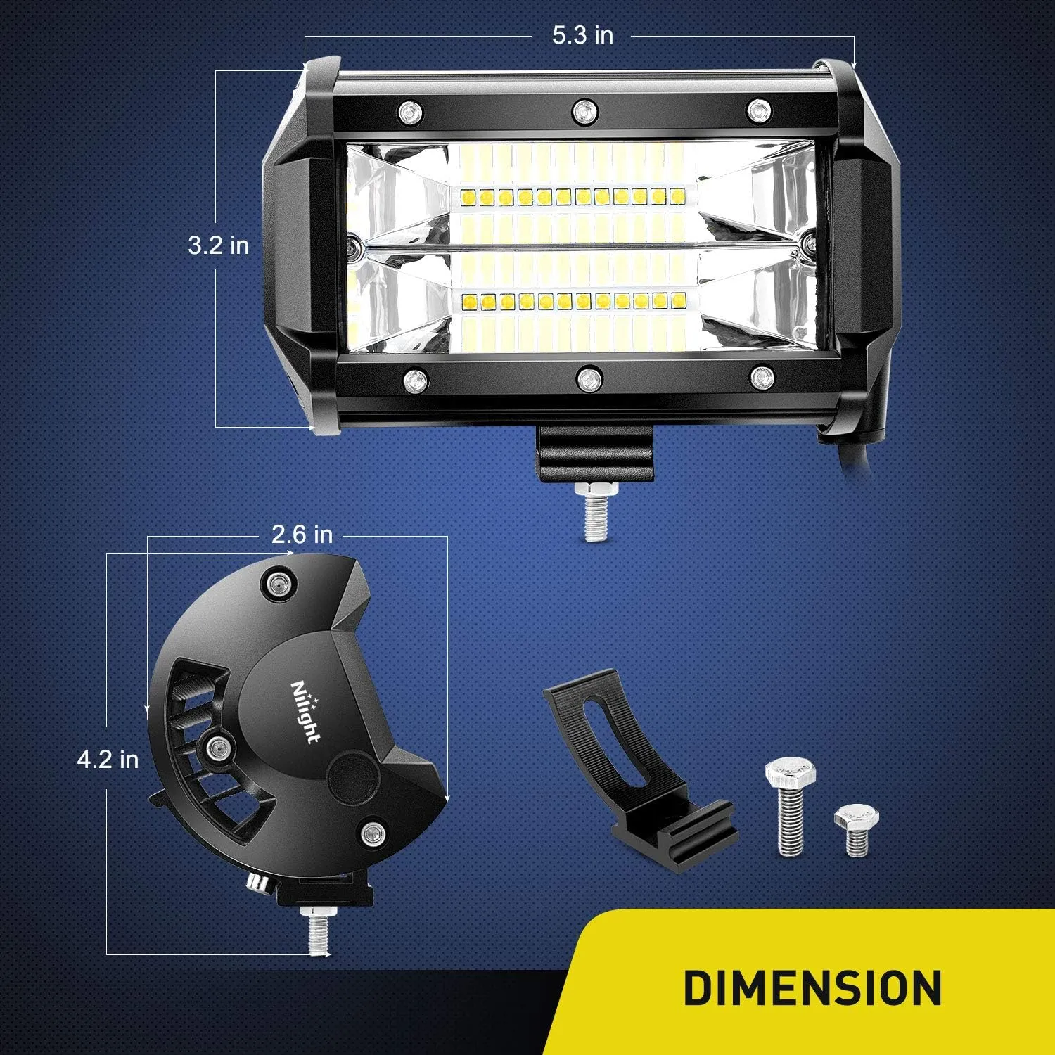 Nilight 18001F-B 2PCS 5Inch 72W Double Row Flood Bar 10800Lumens Driving Fog Led Off Road Lights for Trucks Jeep ATV UTV SUV Boat Marine