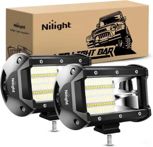 Nilight 18001F-B 2PCS 5Inch 72W Double Row Flood Bar 10800Lumens Driving Fog Led Off Road Lights for Trucks Jeep ATV UTV SUV Boat Marine