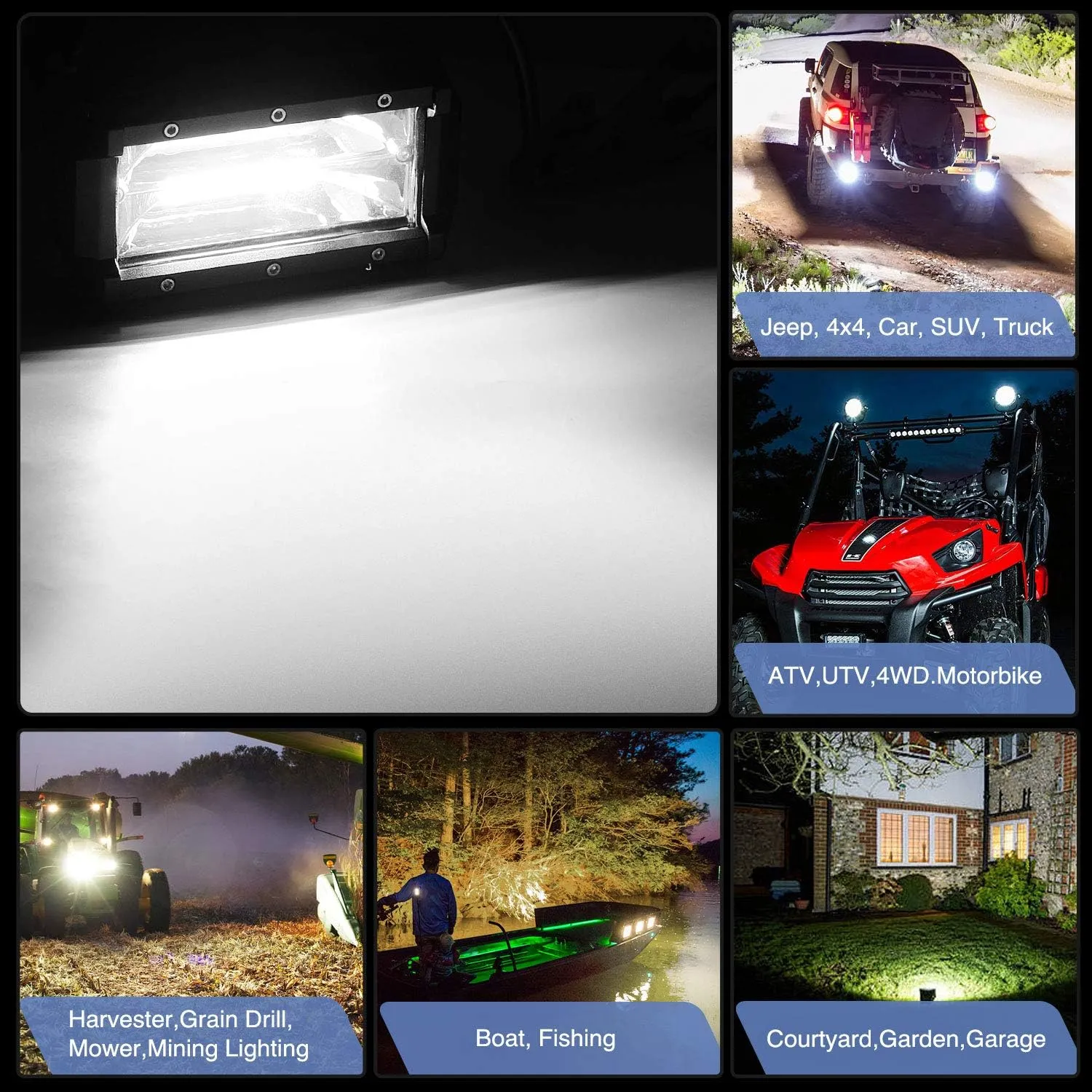 Nilight 18001F-B 2PCS 5Inch 72W Double Row Flood Bar 10800Lumens Driving Fog Led Off Road Lights for Trucks Jeep ATV UTV SUV Boat Marine