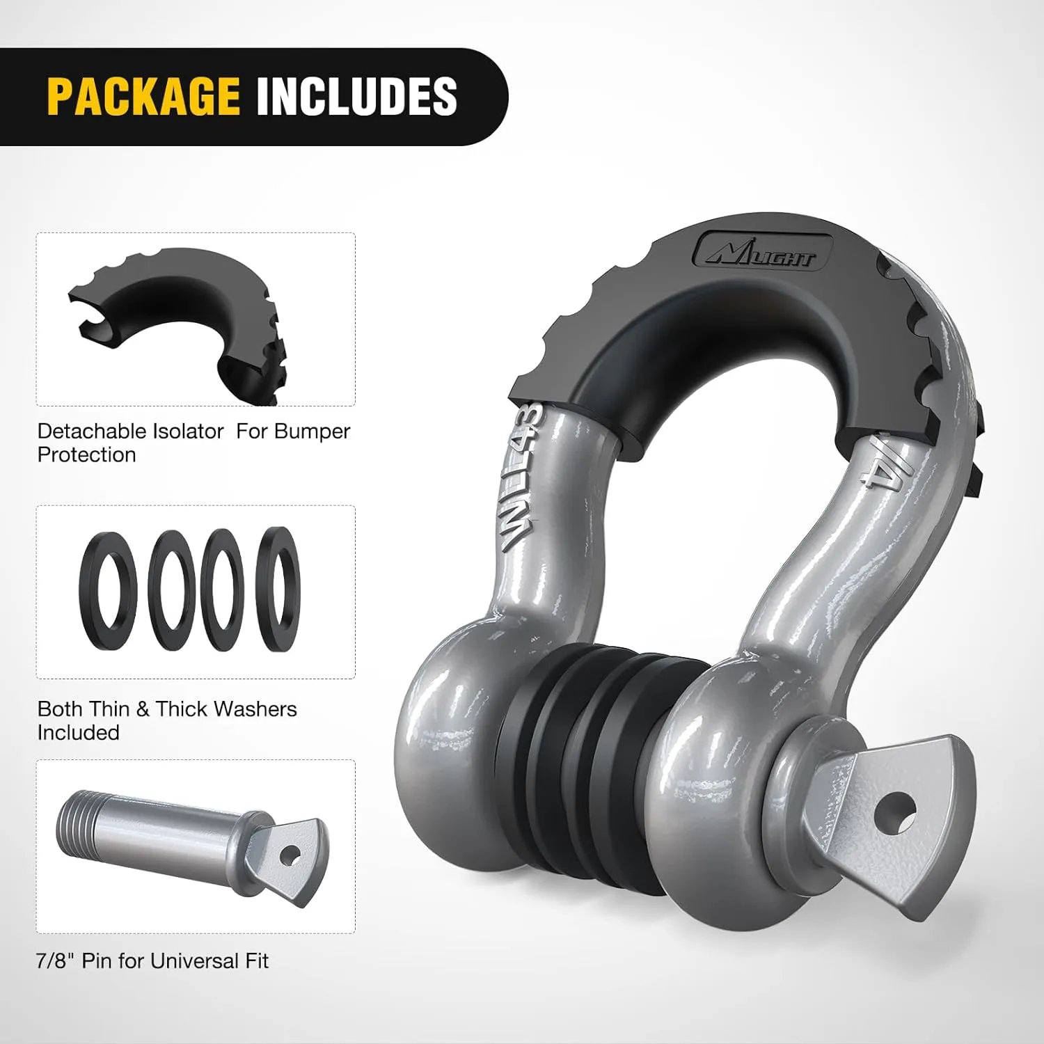 Nilight 2 Pack 3/4" D-Ring Shackle with 7/8" Screw Pin 41,887lbs Break Strength, Heavy Duty Off Road Recovery Shackle with Isolators Washers for Use with Tow Strap, Winch, Off-Road Jeep Truck Vehicle