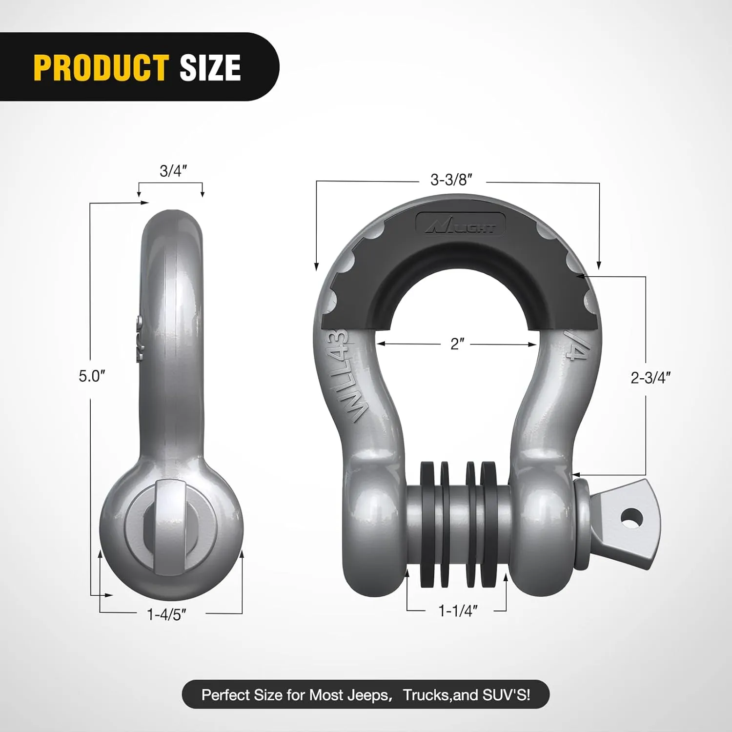 Nilight 2 Pack 3/4" D-Ring Shackle with 7/8" Screw Pin 41,887lbs Break Strength, Heavy Duty Off Road Recovery Shackle with Isolators Washers for Use with Tow Strap, Winch, Off-Road Jeep Truck Vehicle
