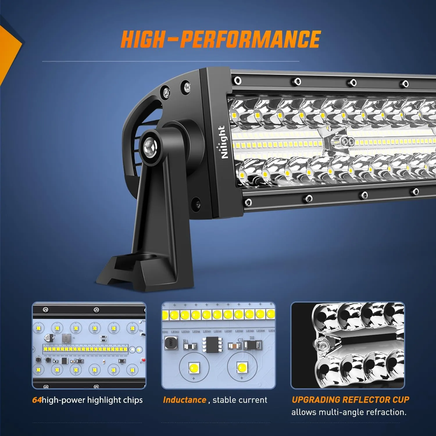 Nilight LED Light Bar 9.5 Inch Triple Row Spot Flood Combo 64LEDs Lights Fog Driving Work Backup Bumper Lighting for Off-Road Truck SUV ATV UTV