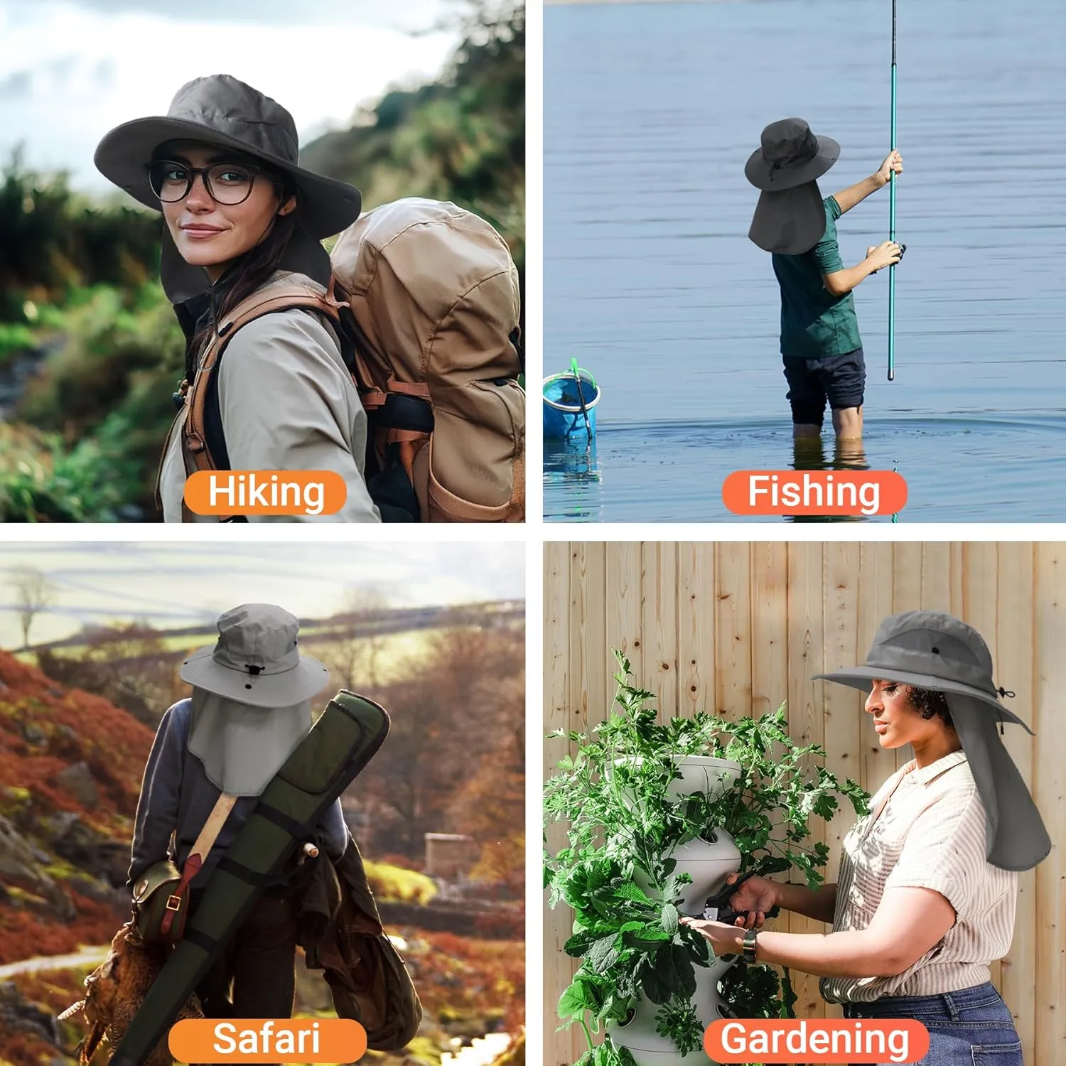 NPQQUAN Ponytail Sun Bucket Hats for Women Men Wide Brim UPF 50  Fishing & Beach Hats