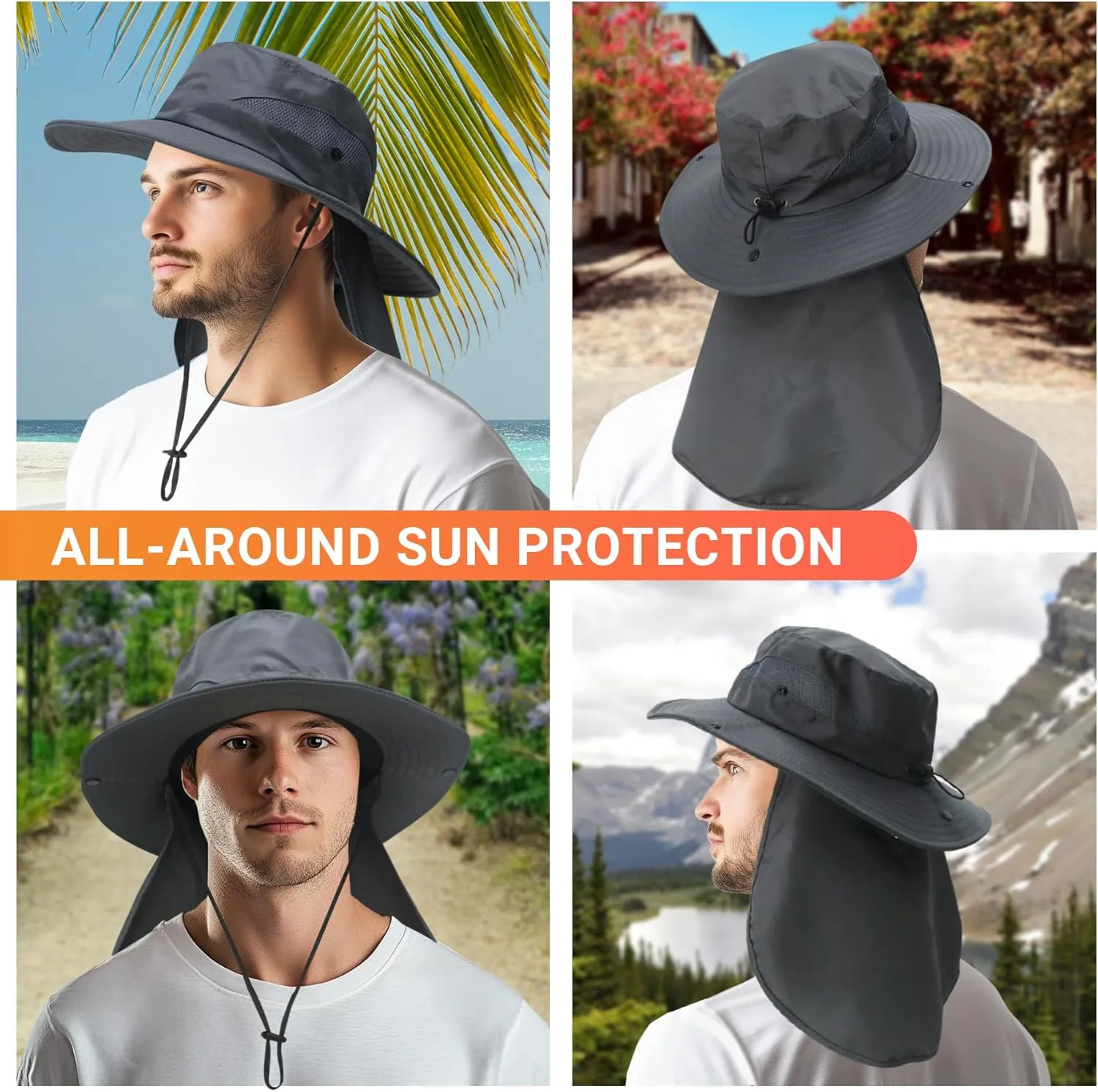 NPQQUAN Ponytail Sun Bucket Hats for Women Men Wide Brim UPF 50  Fishing & Beach Hats