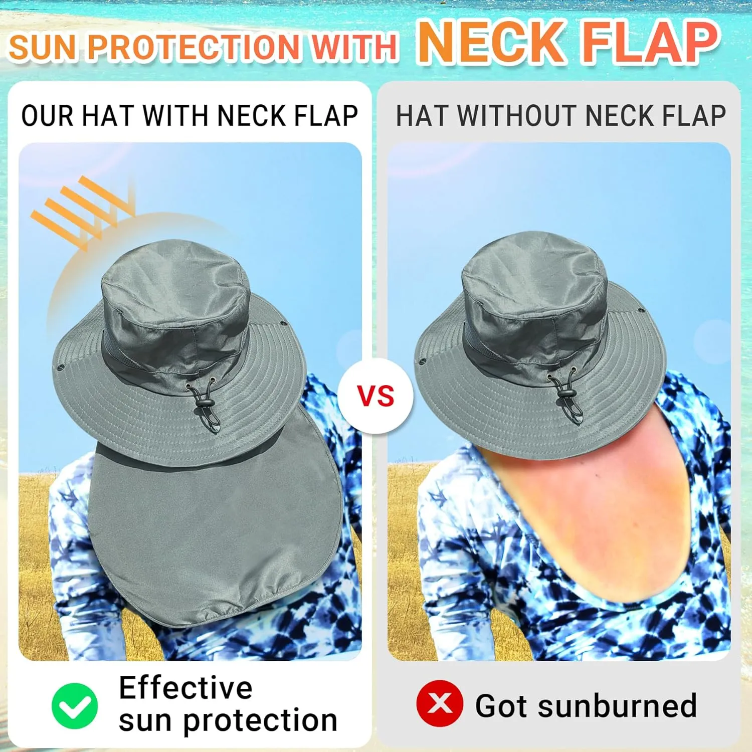 NPQQUAN Ponytail Sun Bucket Hats for Women Men Wide Brim UPF 50  Fishing & Beach Hats