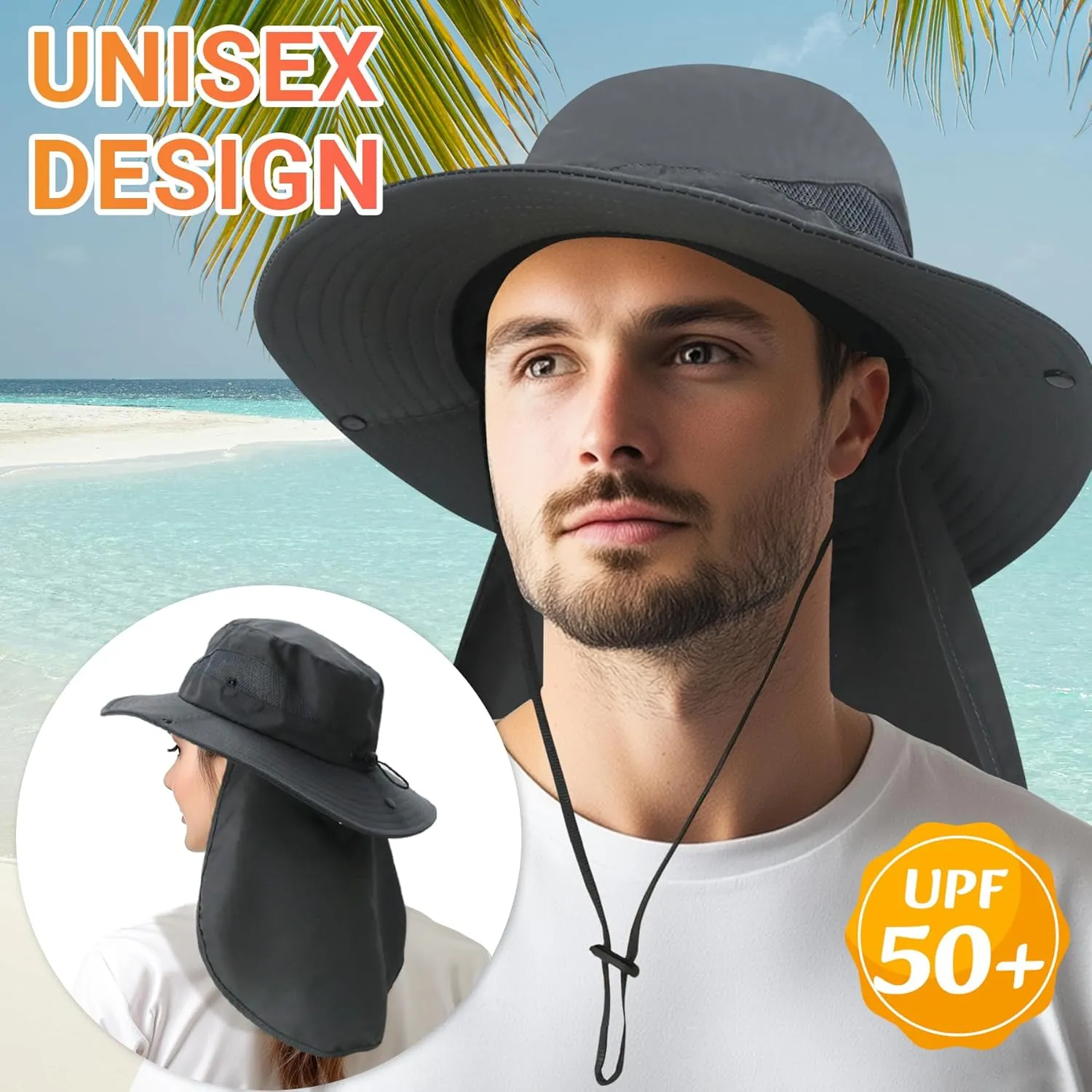 NPQQUAN Ponytail Sun Bucket Hats for Women Men Wide Brim UPF 50  Fishing & Beach Hats