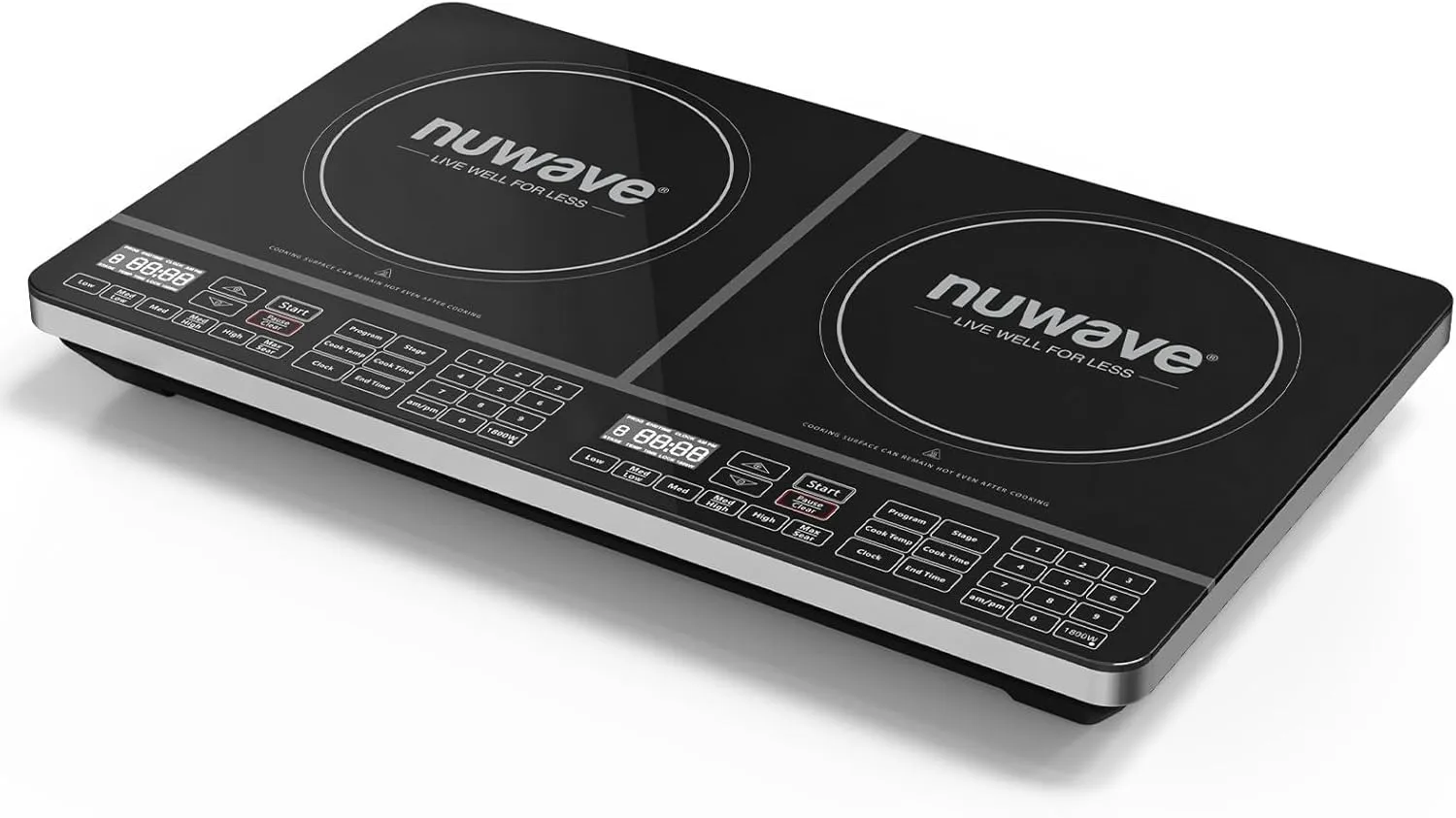 Nuwave PIC Double, Portable, Powerful 1800W with 2 Large 8 Heating Coils, Independent Controls, 94 Temp Settings from 100F to 575F in 5F Increments, 11.5 Shatter-Proof Ceramic Glass Surface