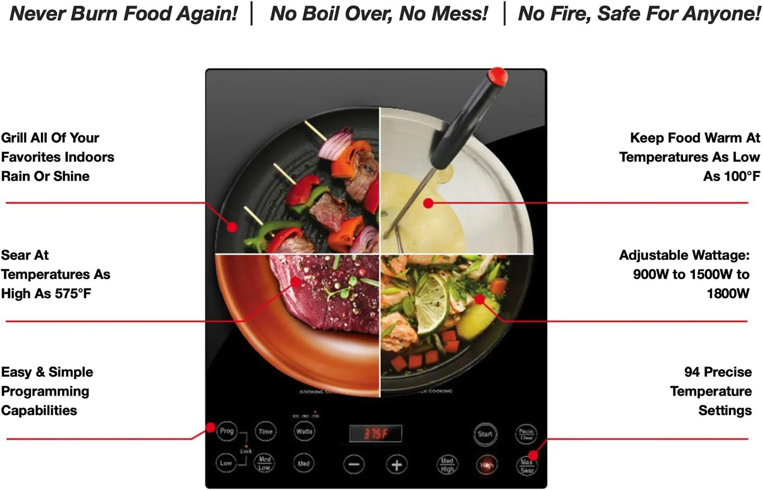 Nuwave Pro Chef Induction Cooktop, NSF-Certified, Commercial-Grade, Portable, Powerful 1800W, Large 8 Heating Coil, 94 Temp Settings 100F - 575F in 5F, Shatter-Proof Ceramic Glass Surface